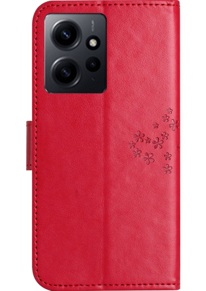 Xiaomi Için Redmi Not 12 4g Baykuş Ağacı Baskılı Desen Telefon Cüzdan Kılıfı Pu Deri Stand Telefon Kapak-Kırmızı (Yurt Dışından)