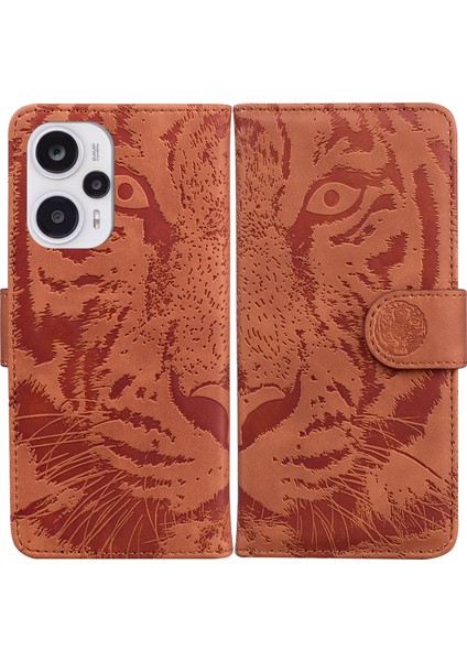 Xiaomi Için Redmi Note 12 Turbo/poco F5 5g Telefon Kılıfı Cüzdan Stand Baskılı Tiger Pu Deri Kapak Kahverengi (Yurt Dışından)