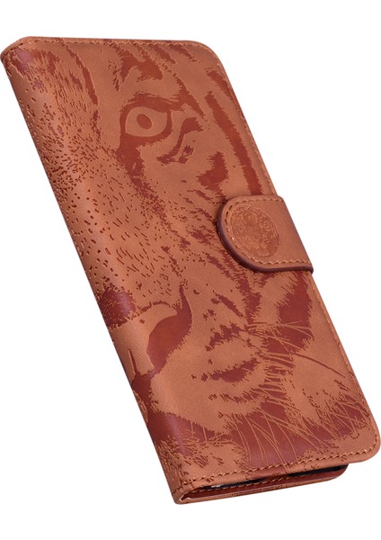 Xiaomi Için Redmi Note 12 Turbo/poco F5 5g Telefon Kılıfı Cüzdan Stand Baskılı Tiger Pu Deri Kapak Kahverengi (Yurt Dışından)