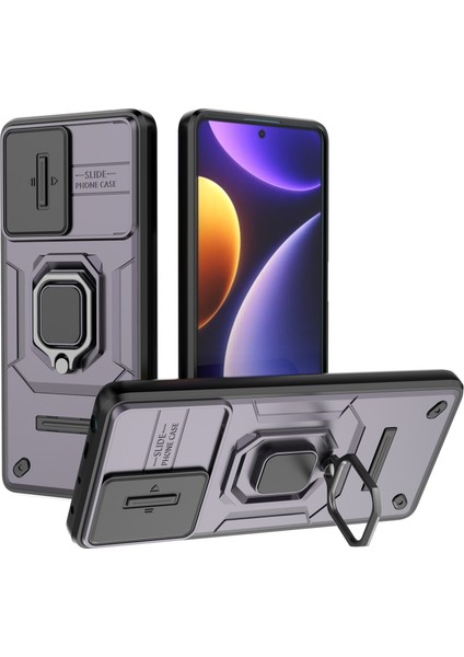 Pc+Tpu Kabuğu Xiaomi Için Poco F5 5g/redmi Not 12 Turbo, Anti-Drop Telefon Kasası Slayt Lens Koruması Kickstand Arka Kapak-Mor (Yurt Dışından)