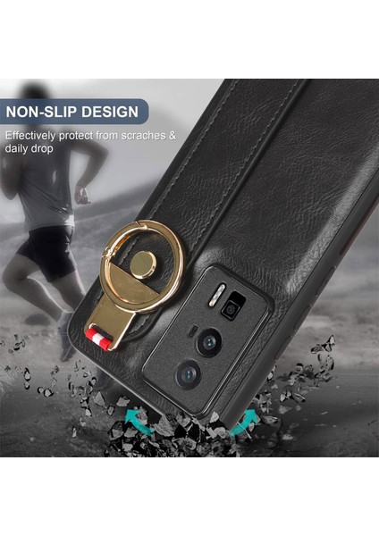 Bileklik Kickstand Telefon Kapağı Xiaomi Poco F5 Pro 5g/redmi K60 Pro 5G/K60 5g, Deri Kaplamalı Pc+Boyun Kayışı Black ile Tpu Kılıf (Yurt Dışından) indirimleri