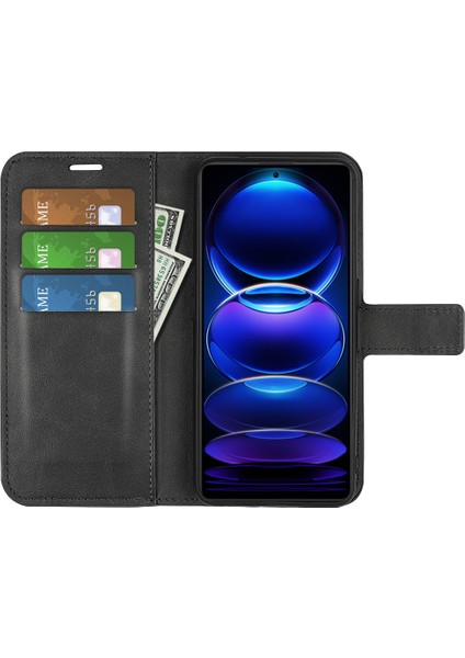 Xiaomi Redmi Için Note 12 Pro 5g/note 12 Pro Speed ​​5g/poco X5 Pro 5g Cep Telefon Kılıf Buzağı Dokusu Stand Cüzdan Flip Cover-Black (Yurt Dışından)