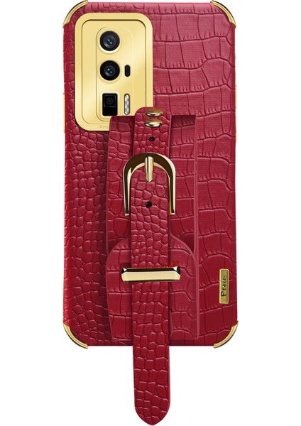 Xiaomi Redmi K60 5G/K60 Pro 5g/poco F5 Pro 5g Bileklik Kickstand Case Elektrokaplatma Pu Deri+ Tpu Telefon Kapak-Kırmızı (Yurt Dışından)