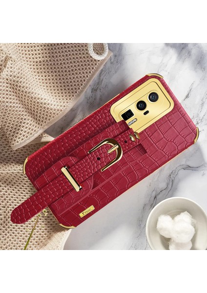 Xiaomi Redmi K60 5G/K60 Pro 5g/poco F5 Pro 5g Bileklik Kickstand Case Elektrokaplatma Pu Deri+ Tpu Telefon Kapak-Kırmızı (Yurt Dışından) indirimleri