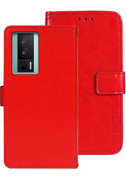 Xiaomi Için Poco F5 Pro 5g/redmi K60 Pro 5G/K60 5g Tam Koruma Telefon Kılıfı Pu Deri Stand Çılgın At Dokusu Telefon Cüzdan Kapak-Kırmızı (Yurt Dışından)