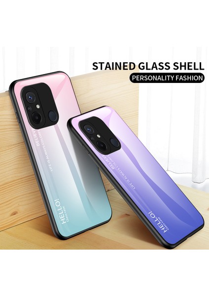 Xiaomi Redmi Için 12C 4g Gradyan Renkli Telefon Kılıfı Temperlenmiş Cam+Pc+Tpu Kapak Sınıflandırıcı Pembe Mor (Yurt Dışından)