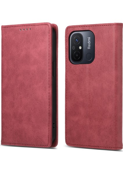 Df-05 Pu Deri+Tpu Xiaomi Redmi 12C 4g Için Stand Kılıfı, Cüzdan Pu Deri Rfıd Engelleme Telefon Kırmızısı (Yurt Dışından)