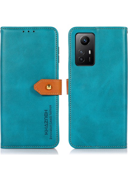 Xiaomi Için Khazneh Redmi Note 12S 4g Karşıtı Pu Deri Telefon Kapağı Cowhide Doku Stand Kılıfı Cüzdan Mavisi (Yurt Dışından)