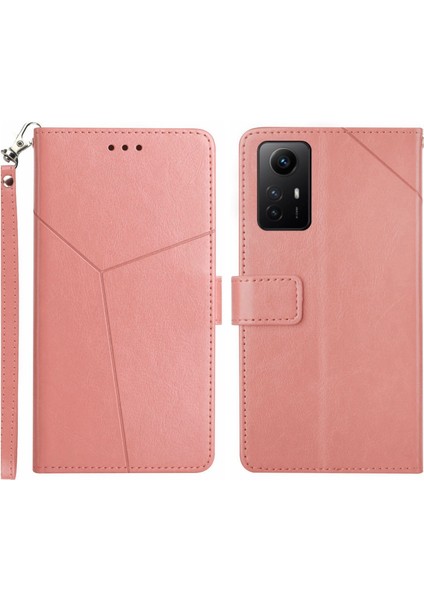 Xiaomi Için HT01 Redmı Not 12S 4g Pu Deri Kılıf Cüzdanı Y Şeklinde Hat Taşıma Telefon Stand Kapak Pembe (Yurt Dışından)