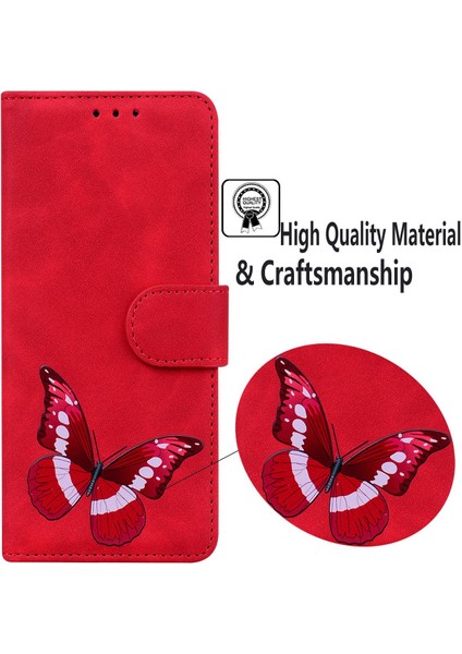 Xiaomi Için Redmi Note 12 4g Pu Deri Cüzdan Kapak Kelebek Baskı Flip Stand Şok Geçirmez Telefon Kasa-Kırmızı (Yurt Dışından) modelleri