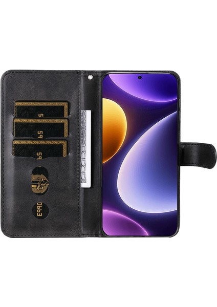 Xiaomi Için Redmi Note 12 Turbo/poco F5 5g Buzağı Doku Telefon Kılıfı Stand Fermuarı Cep Cüzdan Kapak Black (Yurt Dışından)