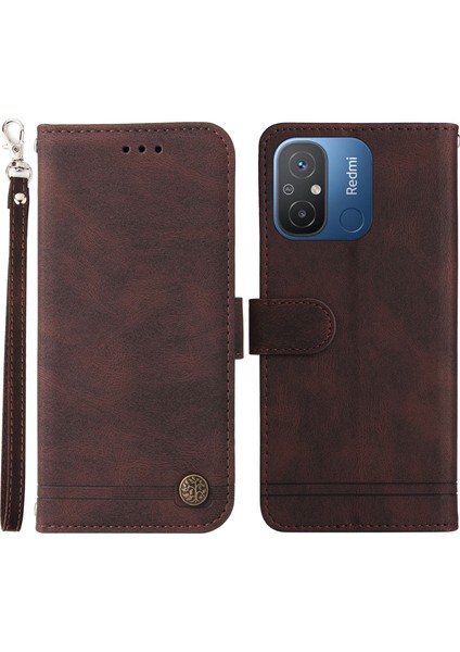 Xiaomi Için Redmi 12C 4g/redmi 11A 4g Baskılı Çizgiler Stand Kılıf Cüzdan Cilt Düzenli Deri Cep Telefonu Kapak Kahverengi (Yurt Dışından)