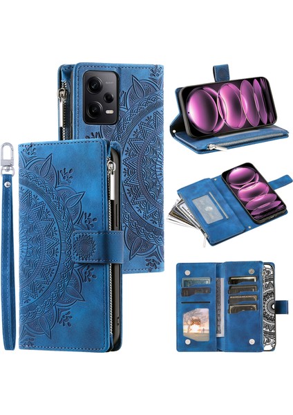 Xiaomi Redmi Için Note 12 Pro 5g/note 12 Pro Speed ​​5g/poco X5 Pro 5g Deri Cüzdan Stand Kapağı Mandala Çiçek Tahsisi Telefon Kılıf Mavisi (Yurt Dışından)
