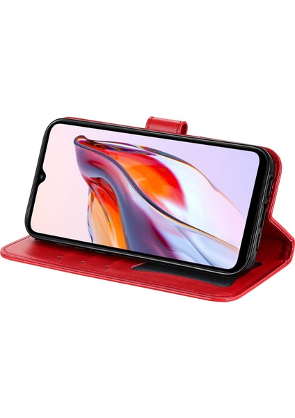Xiaomi Redmi Için 12C 4G/11A 4g Telefon Kapağı Çiçek Baskı Deri Stand Cüzdan Kılıfı Strap-Red ile (Yurt Dışından) modelleri