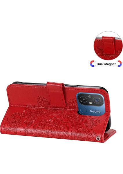 Xiaomi Redmi Için 12C 4G/11A 4g Telefon Kapağı Çiçek Baskı Deri Stand Cüzdan Kılıfı Strap-Red ile (Yurt Dışından) fırsatları