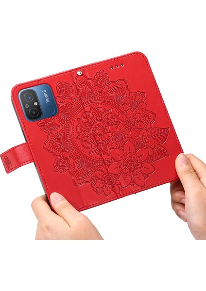 Xiaomi Redmi Için 12C 4G/11A 4g Telefon Kapağı Çiçek Baskı Deri Stand Cüzdan Kılıfı Strap-Red ile (Yurt Dışından) indirimleri
