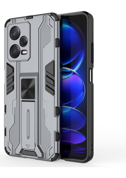 Xiaomi Redmi Için Note 12 Pro 5g Hibrid Yumuşak Tpu Hard Pc Kaymaz Koruyucu Kasa Kickstand Anti-Cratch Telefon Kapak-Grey (Yurt Dışından)