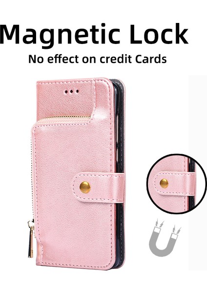 Xiaomi Için Redmi Note 12 4g Zipper Cep Deri Telefon Kılıfı Cüzdan Stand Strap-Rose Gold ile Damla Geçirmez Kapak (Yurt Dışından)