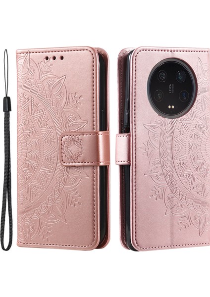 Xiaomi Için 13 Ultra Pu Deri Telefon Kapağı Baskılı Mandala Çiçek Desen Standı Cüzdan Anti-Dust Cep Telefonu Kılıf Golü Altın (Yurt Dışından)