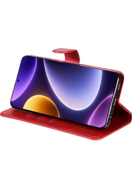 Xiaomi Için Redmi Note 12 Turbo/poco F5 5g Buzağı Doku Telefon Kılıfı Stand Fermuarı Cep Cüzdan Kapak-Kırmızı (Yurt Dışından)