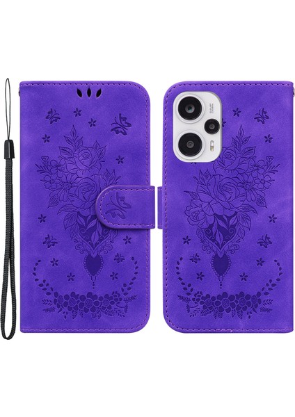 Xiaomi Redmi Için Cüzdan Kılıfı Not 12 Turbo/poco F5 5g, Stand Gül Kelebek Baskılı Pu Deri Telefon Kapak-Moral (Yurt Dışından)