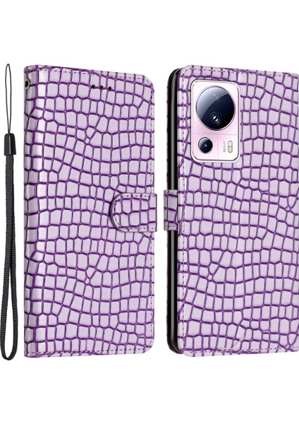 Xiaomi Için 13 Lite/civi 2 5g Cep Telefonu Kapağı Pu Deri Deri Şok Geçirmez Stand Timsah Doku Cüzdan Kılıf-Mor (Yurt Dışından)