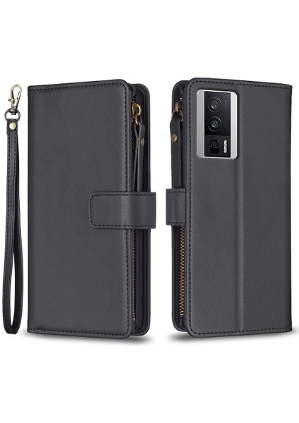 Xiaomi Için BF19 Poco F5 Pro 5g/redmi K60 Pro 5G/K60 5g Fermuarlı Telefon Kılıfı Pu Deri Cüzdan Stand Telefon Kapak Black (Yurt Dışından)