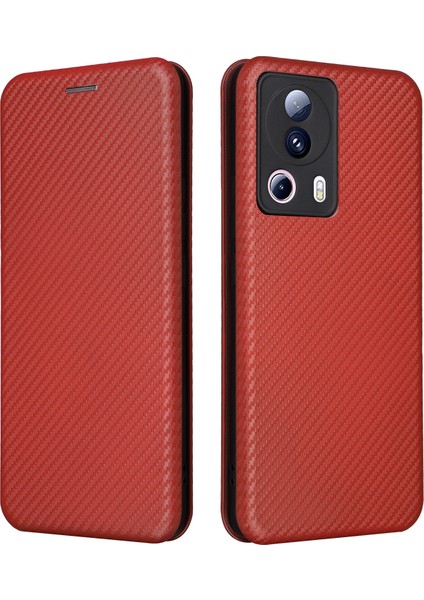 Xiaomi Için 13 Lite/civi 2 5g Telefon Kılıfı Pu Deri Karbon Fiber Doku Standı Kart Yuvası Kapak Kahverengi (Yurt Dışından) fiyatları
