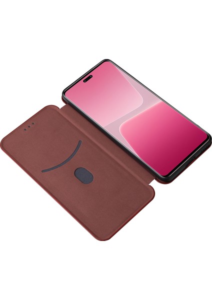 Xiaomi Için 13 Lite/civi 2 5g Telefon Kılıfı Pu Deri Karbon Fiber Doku Standı Kart Yuvası Kapak Kahverengi (Yurt Dışından) modelleri
