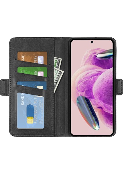 Xiaomi Redmi Için Stand Kapağı Not 12S 4g Pu Deri Cüzdan Şok Geçirmez Buzağı Dokusu Telefon Kasa-Siyah (Yurt Dışından)