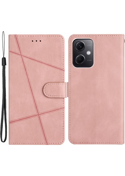 Xiaomi Için Redmi Note 12 4g Şok Geçirmez Deri Cüzdan Kapağı Baskılı Çizgiler Çılgın At Doku Telefon Stand Kılıfı Strap-Rose Gold (Yurt Dışından)