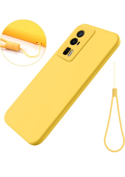 Xiaomi Poco F5 Pro 5g/redmi K60 Pro 5G/K60 5g, Yumuşak Astar Sıvı Silikon Cep Telefon Kapağı Strap-Sarı ile Telefon Kılıfı (Yurt Dışından)