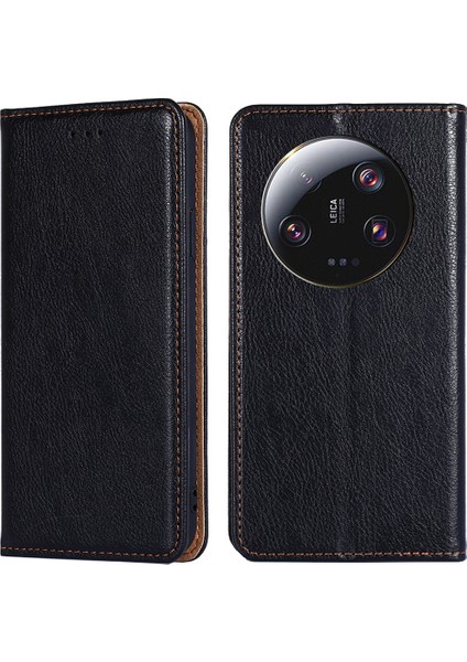 Xiaomi Için 13 Ultra Cüzdan Telefon Kılıfı Pu Deri Derek Renk Manyetik Kapanış Standı Akıllı Telefon Kapak Black (Yurt Dışından)