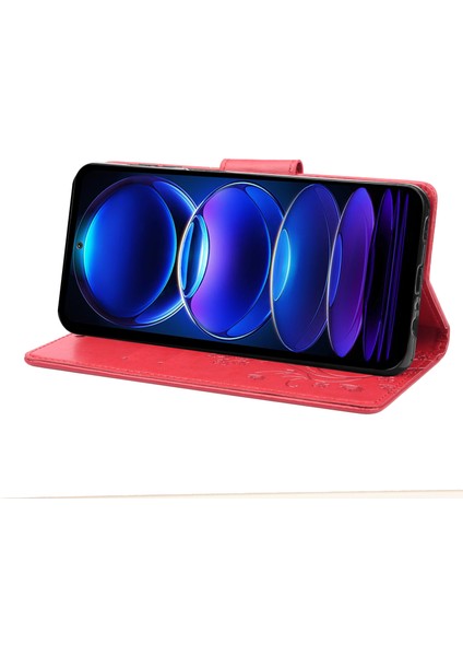 Xiaomi Redmi Için Note 12 5g (Global)/(Hindistan)/(Çin)/poco X5 5g Telefon Kılıfı Çiçek Kelebek Baskılı Deri Cüzdan Kapak Kırmızısı (Yurt Dışından)