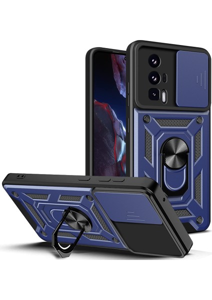 Xiaomi Poco F5 Pro 5g/redmi K60 5G/K60 Pro 5g Kamera Lens Slayt Tasarım Pc+Tpu Kickstand Kapak-Mavi (Yurt Dışından)