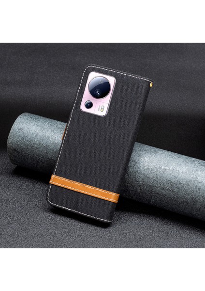 Xiaomi Için 13 Lite/civi 2 5g Kot Boya, Pu Deri Cüzdan Kapağı Kapak Önleme Karşıtı Flip Stant Telefon Kasası-Siyah (Yurt Dışından)