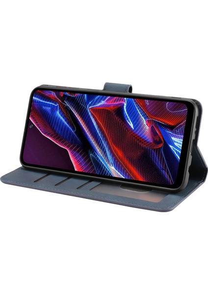 Xiaomi Redmi Için Telefon Kılıfı Not 12 5g (Global)/(Hindistan)/(Çin)/poco X5 5g Deri Stand Cüzdan Kapağı Strap-Mavi ile (Yurt Dışından)