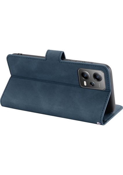 Xiaomi Redmi Için Telefon Kılıfı Not 12 5g (Global)/(Hindistan)/(Çin)/poco X5 5g Deri Stand Cüzdan Kapağı Strap-Mavi ile (Yurt Dışından)