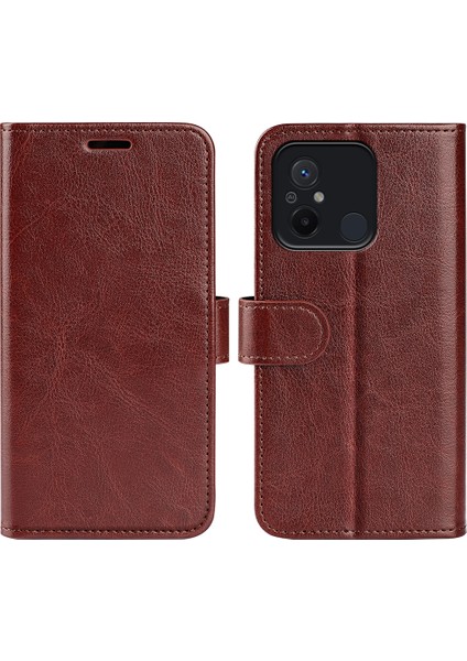 Xiaomi Için Redmi 12C 4g Anti-Fall Flip Telefon Kılıf Cüzdan Stand Çılgın At Doku Deri Koruyucu Kapak Kahverengi (Yurt Dışından)