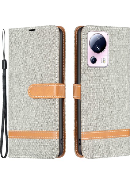 Xiaomi Için 13 Lite/civi 2 5g Kot Pantolon Pu Deri Cüzdan Kapağı Kapak Önleme Karşıtı Flip Standı Telefon Vaka-Grey (Yurt Dışından)