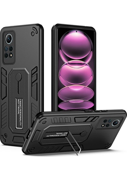 Xiaomi Redmi Için Note 12 Pro 4g Metal Kickstand Telefon Vaka Parmak Strap Tpu+Pc Kapak-Black (Yurt Dışından)
