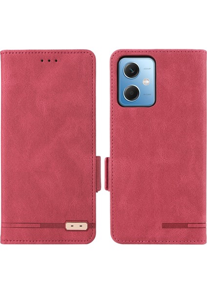 Xiaomi Redmi Için Donanım Dekoru Telefon Kılıfı Not 12 5g (Global)/(Hindistan)/(Çin)/poco X5 5g, Çift Manyetik Toka Pu Deri Anti-Drop Cüzdan Stand Telefon Kapak Çizgisi (Yurt Dışından)