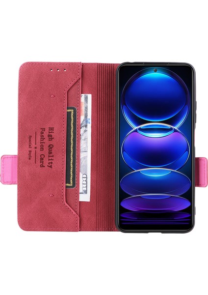 Xiaomi Redmi Için Donanım Dekoru Telefon Kılıfı Not 12 5g (Global)/(Hindistan)/(Çin)/poco X5 5g, Çift Manyetik Toka Pu Deri Anti-Drop Cüzdan Stand Telefon Kapak Çizgisi (Yurt Dışından)