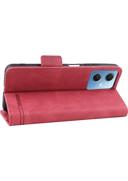 Xiaomi Redmi Için Donanım Dekoru Telefon Kılıfı Not 12 5g (Global)/(Hindistan)/(Çin)/poco X5 5g, Çift Manyetik Toka Pu Deri Anti-Drop Cüzdan Stand Telefon Kapak Çizgisi (Yurt Dışından)