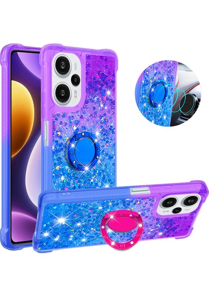 Xiaomi Redmi Için Note 12 Turbo/poco F5 5g Sıvı Sequins Telefon Kılıfı Kickstand Gradient Tpu Kapak-Morası+Gökyüzü Mavisi (Yurt Dışından)