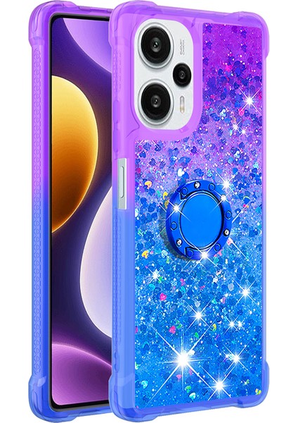 Xiaomi Redmi Için Note 12 Turbo/poco F5 5g Sıvı Sequins Telefon Kılıfı Kickstand Gradient Tpu Kapak-Morası+Gökyüzü Mavisi (Yurt Dışından) modelleri
