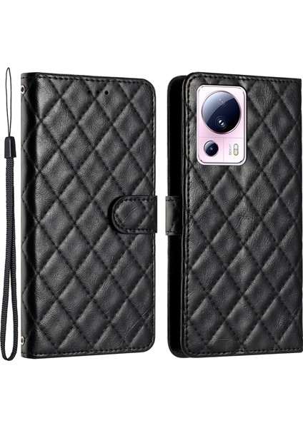 Xiaomi 13 Lite/civi 2 5g Dikiş Hattı Rhombus Deri Kılıf Cüzdan Stand Telefon Şok Geçirmez Kapak Black (Yurt Dışından)
