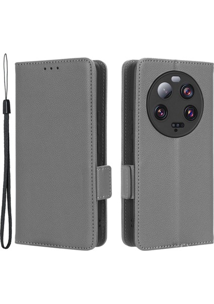 Xiaomi 13 Ultra Anti-Drop Telefon Kılıfı Litchi Doku Standı Pu Deri Cüzdan Telefon Flip Cover-Grey (Yurt Dışından)