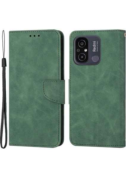 Xiaomi Için Redmi 12C 4g Tam Koruma Telefon Kılıfı Düz ​​renk Cüzdan Stand Deri Telefon Kapak Yeşil (Yurt Dışından)