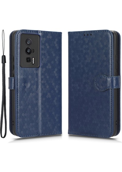 Xiaomi Için Koruyucu Telefon Kılıfı Poco F5 Pro 5g/redmi K60 Pro 5G/K60 5g Pu Deri Telefon Kapak Stand Stand Cüzdanı Dot Desenli Baskı-Dark Mavi (Yurt Dışından)